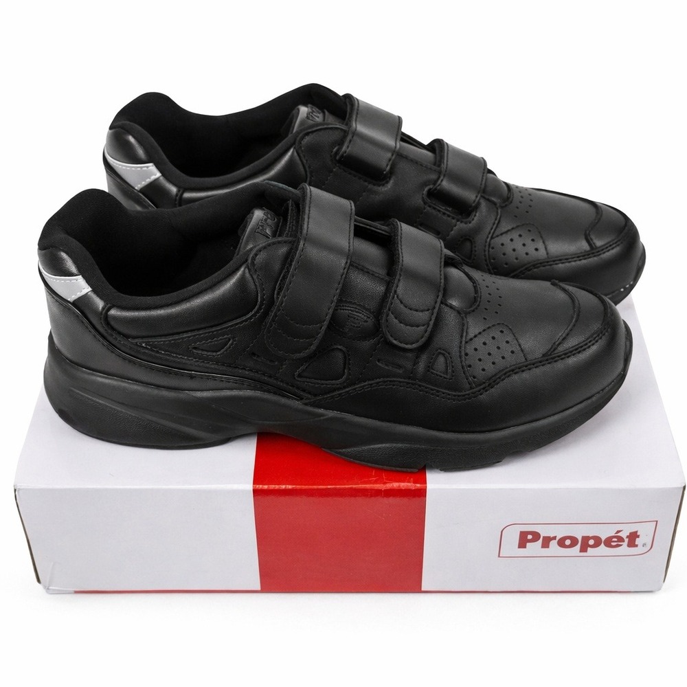 Propet Mens Stability Walker Strap Black Leather Sneakers M2035 Wide E Size 8.5